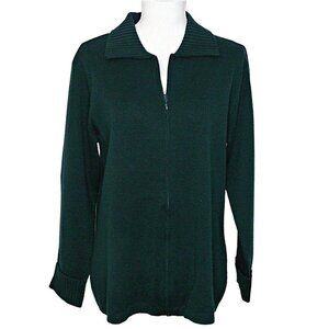 Talbots Womens Black Wool Long Sleeve Full Zip Cardigan Sweater Sz Large Petite